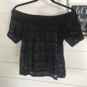 Black off the shoulder lace top- Small